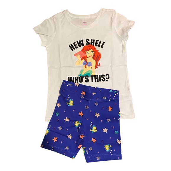 Disney Other - Disney Collab Ariel Graphic Tee with Matching Blue Flounder Biker Shorts NEW